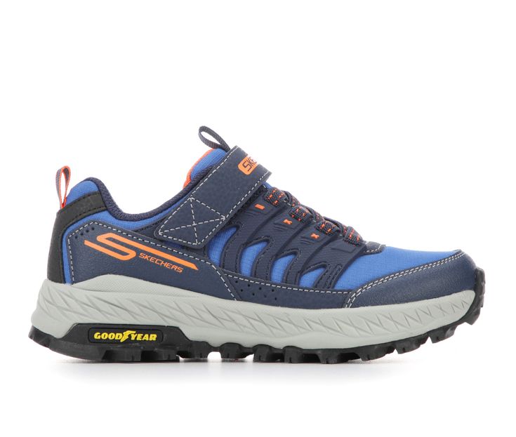 Experience the look and feel of great trail-hiking technology wearing Fuse Tread - Adveon. This machine-washable trail design features a mesh upper with synthetic overlays, stretch laces, adaptive closure instep strap, and a durable Goodyear® traction outsole. Skechers easy on, easy off adaptive closure for a customized fit, Goodyear® rubber outsole delivers enhanced traction, stability and durability, Cushioned comfort insole, Mesh and synthetic overlay upper with stretch laces and adjustable i Trail Design, Trail Hiking, Boy Shoes, 4 Inch Heels, Skechers Shoes, Big Kid, Hiking Shoes, Big Kids, Kids Boys