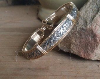 Silver Copper hand crafted wore wrapped Sterling silver | Etsy Wire Wrapped Bracelet, Message Jewelry, Argentium Silver, Silver Filigree, Diy Bracelet, Bracelet Bangle, Bracelet Gold, Silver Wire, Diy Bracelets