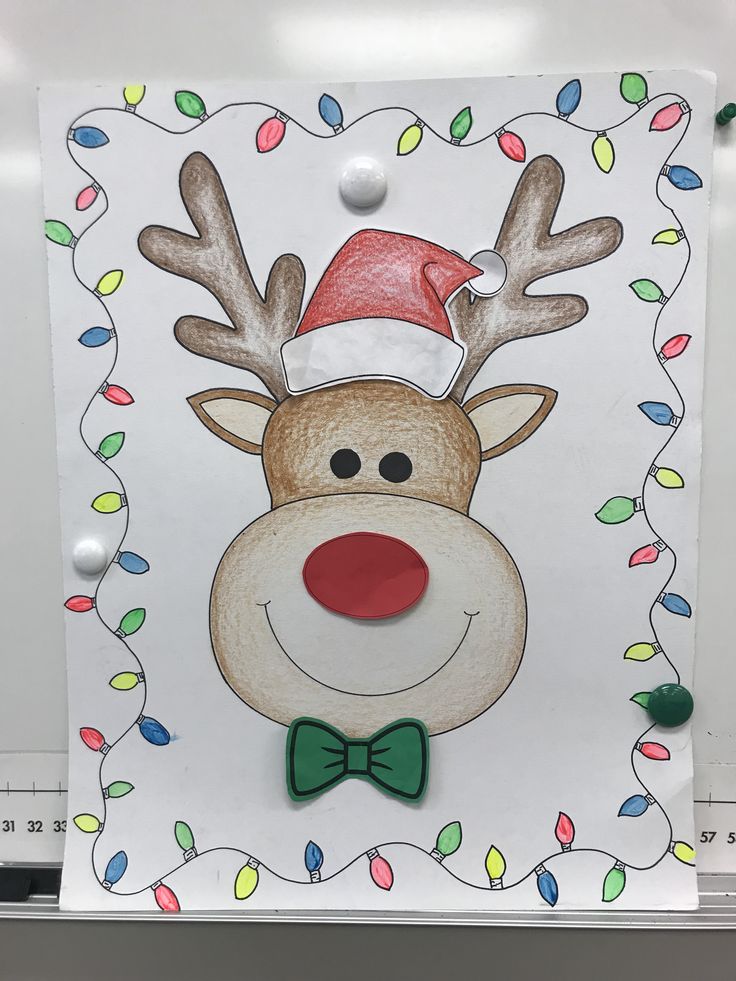 a christmas card with a reindeer wearing a santa hat and bow tie on it's head