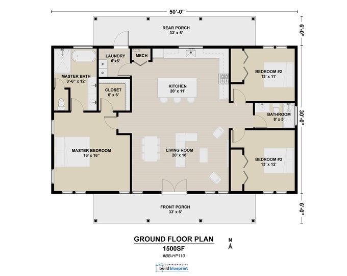 the ground plan for a home with two bedroom and an attached living room, including a kitchen