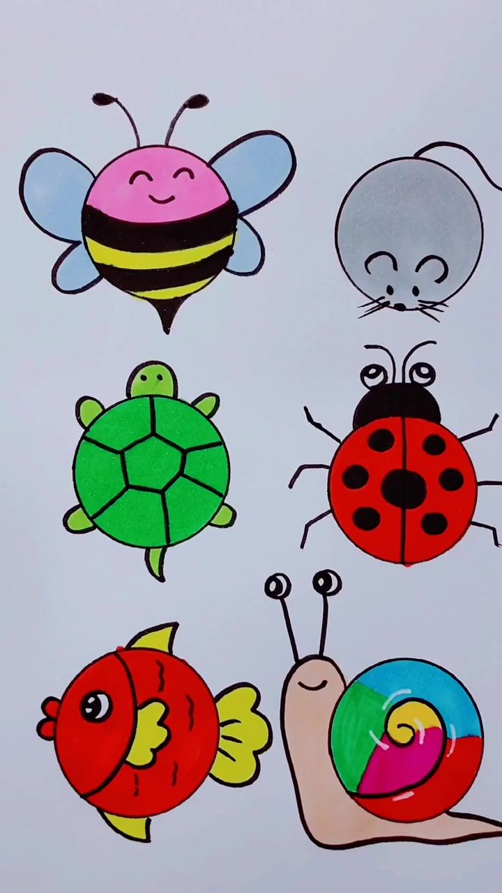 four different kinds of cartoon animals and insects