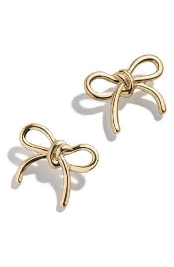 Accessorize in perfectly preppy style with these dainty goldtone earrings that put a bow on any look. 1 1/4"W x 1"L Post back Goldtone plate Imported Preppy Items, Evry Jewels, L Post, Birthday List, Earrings In Gold, Bow Earrings, Fabric Gift Bags, Keep Jewelry, Fabric Gifts