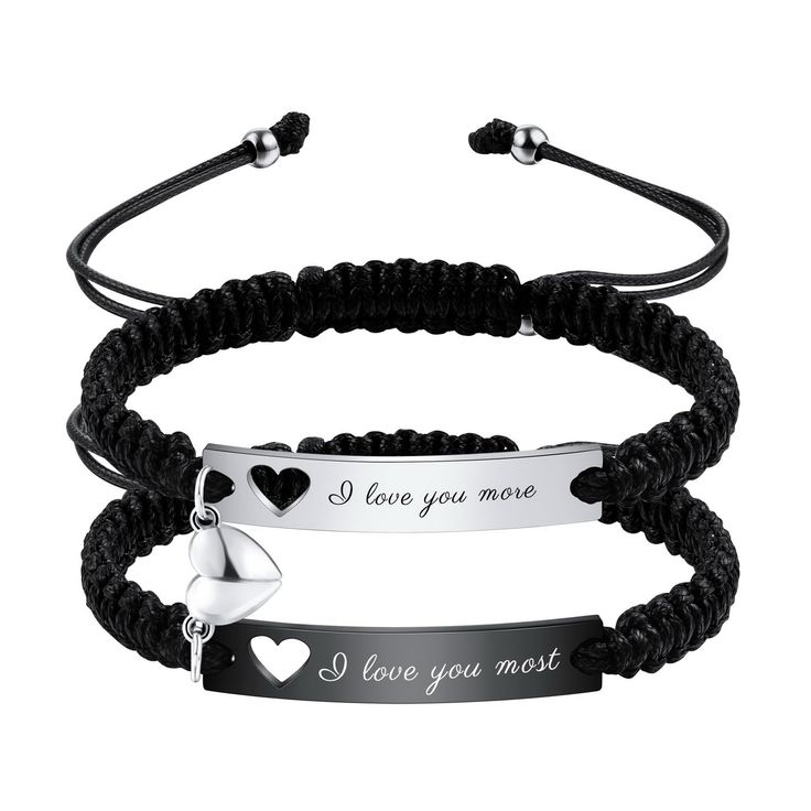 PRICES MAY VARY. Matching Bracelet Set: This matching bracelet features connectable hearts that attract and connect together when they are close together, symbolizing that no matter how far apart you are, your two hearts are always connected and will always be together. Custom ID Bracelet: Each bracelet is equipped with a double-sided engraved ID tag for you to customize. And you can customize text, name, special date, Roman numerals, coordinates, etc. according to your own needs. Adjustable Bra Adjustable Metal Bracelets For Valentine's Day, Adjustable Metal Bracelet For Valentine's Day, Black Metal Heart Bracelet As Gift, Black Stainless Steel Bracelets For Valentine's Day, Black Stainless Steel Bracelet For Valentine's Day, Valentine's Day Black Stainless Steel Bracelets, Personalized Black Heart Bracelet Adjustable, Personalized Black Heart Bracelets, Personalized Adjustable Black Heart Bracelet