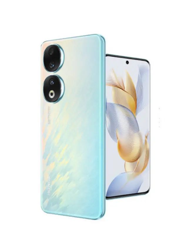 the back and side view of a phone with an image of a flower on it