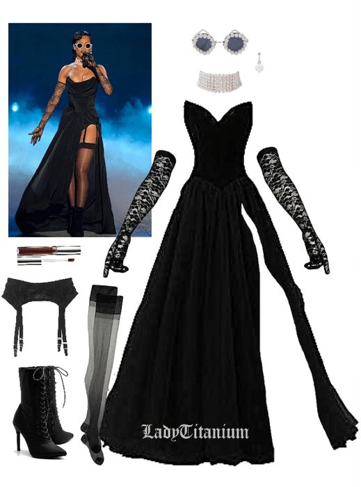 DIY Celeb Costume: Rihanna’s VS Performance Outfit | ShopLook Rihanna Black Dress Victoria Secret, Rihanna Vs Fashion Show, Rihanna Halloween Costume Ideas, Rihanna Costume Ideas, Pop Performance Outfit, Black Dress Performance Outfit, Rihanna Party Outfit, Grammy Inspired Outfits, Rihanna Outfits Dresses