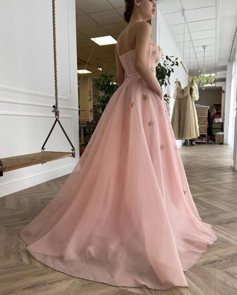 Starry Gown, Prom Dress With Pockets, Teuta Matoshi, Prom Dresses Long Pink, A Line Prom Dress, Prom Dresses With Pockets, We're Moving, Corset Dress Prom, Satin Tulle