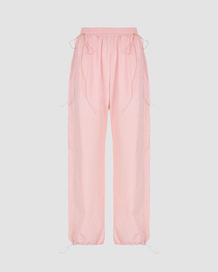 Details: Long pink cargo pants with drawstring designBottom Length: LongMaterials:95% Polyester + 5% Spandex Baggy Drawstring Harem Pants For Loungewear, Summer Streetwear Sweatpants With Drawstring, Baggy Harem Pants With Drawstring For Loungewear, Pink Wide Leg Pants With Drawstring, Spring Baggy Drawstring Cargo Pants, Spring Baggy Solid Parachute Pants, Spring Baggy Cargo Pants With Drawstring, Spring Streetwear Drawstring Pants, Baggy Drawstring Sweatpants