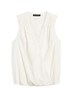 Petite Clothing Sale | Banana Republic Chic White V-neck Wrap Top, White V-neck Chic Wrap Top, V-neck Faux Wrap Blouse For Work, Versatile V-neck Wrap Top, V-neck Wrap Top For Workwear, Summer V-neck Faux Wrap Blouse, Summer Faux Wrap V-neck Blouse, Summer Workwear Tops With Surplice Neckline, Summer Workwear Faux Wrap Top