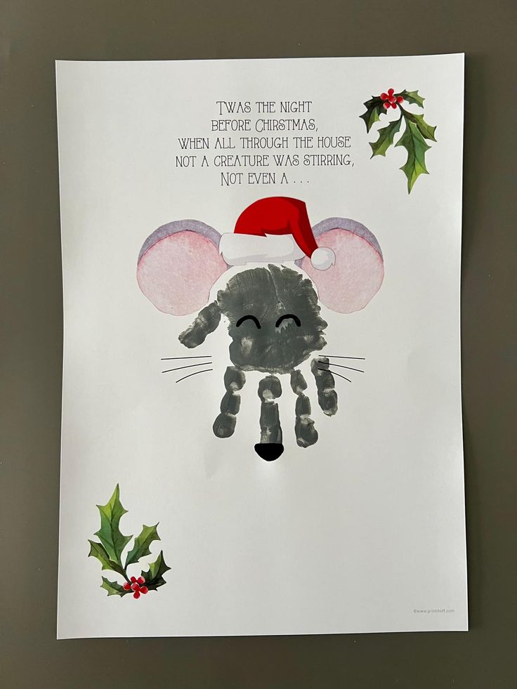 a christmas card with a mouse wearing a santa hat