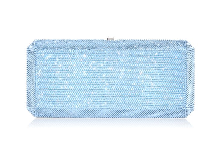 Slim Rectangle Blue Clutch - Judith Leiber Designer Square Evening Clutch, Designer Square Clutch For Evening, Light Blue Rectangular Bag For Formal Occasions, Light Blue Rectangular Evening Bag, Designer Light Blue Formal Bags, Light Blue Rectangular Evening Clutch, Luxury Blue Rectangular Clutch, Modern Blue Clutch For Formal Occasions, Elegant Light Blue Bags For Party