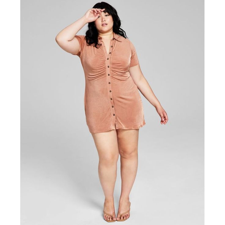 Keep Your Casual Vibes Chic In This Plus Size Shirtdress From And Now This. Button-Front Dress Point Collar; Shirtdress Silhouette Front Button Closures Ruched At Front Unlined Polyester/Spandex; Trim: Polyester Machine Washable Imported Casual Ruched Shirt Dress For Daywear, Summer Ruched Button-up Dresses, Summer Button-up Ruched Dress, Trapeze Dress, Button Front Dress, Review Dresses, Matching Family Outfits, Family Outfits, Sleeves (women)