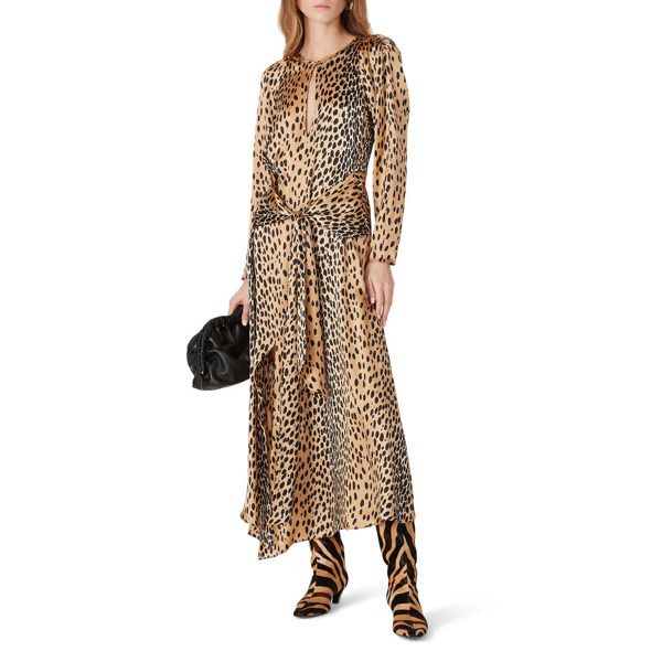 Brown printed silk (100% Silk). Hourglass. Long sleeves. Crew neckline. 51" from shoulder to hemline. Imported. Rebecca Taylor Dress, Dress Leopard, Keyhole Neckline, Taylor Dress, Rent The Runway, Closet Designs, Black Leopard, Rebecca Taylor, Printed Silk