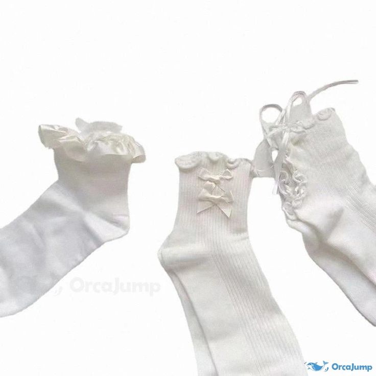 Orcajump - White Lace Trimmed Short Socks with Cute Lolita Bow Ties - Professional Product Title Fitted White Knee-high Socks For Summer, White Fitted Knee-high Socks For Summer, Cute Stretch White Socks, Cute White Stretch Socks, Soft White Knee-high Socks For Spring, White Casual Hosiery For Summer, White Casual Summer Hosiery, Cute White Stretch Knee-high Socks, White Stretch Stockings For Summer