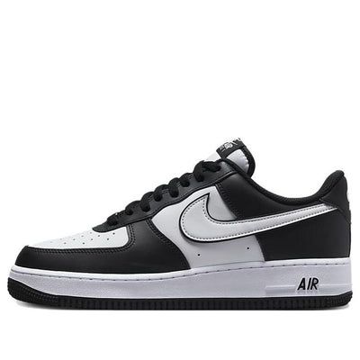 The Nike Air Force 1 '07 'Panda' is a classic silhouette with a modern twist. This sneaker features a white leather base, black overlays, laces, lining and rubber sole. The iconic white Swoosh outlined in black is complemented by a white nylon tongue and midsole. Perfect for everyday wear, this sneaker is inspired by the classic Air Force 1 series and is sure to be a timeless addition to any wardrobe. (AF1/SNKR/Skate/Men's/Low Top/Non-Slip) Nike Air Force 1 High-top With Contrast Sole, Nike Air Force 1 With Contrast Sole, Nike Air Force 1 Lace-up With Contrast Sole, Sporty Nike Air Force 1 Leather Sneakers, Sporty Leather Nike Air Force 1 With Laces, Sporty Leather Nike Air Force 1, Sporty Nike Air Force 1 With Contrast Sole, Nike Air Force 1 Sporty Lace-up With Contrast Sole, Nike Air Force 1 With Contrast Sole, Lace-up, Sporty