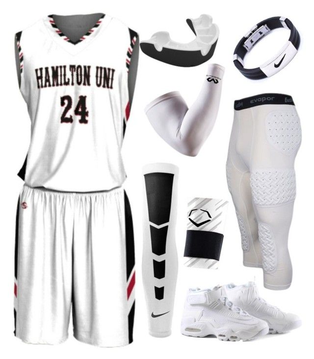 the basketball uniform is white and has black trims on it, along with other items