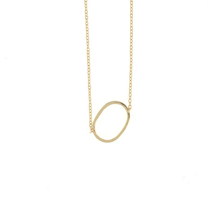 A modern take on the classic initial necklace our sleek and simple off kilter letter necklaces are a fun fashion forward way to wear a letter that means something to you. Details:• E-Coated Sterling Silver or 18kt Gold Plated Sterling Silver• Chain Length: adjustable at 16", 17" and 18" • Letter Height: 16mm • Letter Width: 12mm Minimalist Initial Pendant Necklace With Cable Chain, Minimalist Cable Chain Necklace With Initial Pendant, Modern Initial Pendant Necklace With Delicate Chain, Minimalist Necklace With Initial Pendant And Cable Chain, Trendy Yellow Gold Initial Necklace For Everyday, Minimalist Oval Pendant Charm Necklace For Everyday, Modern Initial Pendant Charm Necklace For Everyday Wear, Modern Everyday Charm Necklaces With Initial Pendant, Everyday Minimalist Initial Pendant Necklace