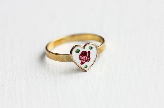 Heart Ring, Guilloche Ring, Flower Heart Ring, Flower Ring, Gold Heart Ring, Rose Ring, Heart Shape Vintage Heart Shaped Promise Ring, Handmade Vintage Heart Ring Gift, Vintage Enamel Wedding Ring, Vintage Rings For Valentine's Day Gift, Vintage Enamel Ring For Anniversary, Vintage Ring For Valentine's Day Gift, Vintage Flower Promise Ring, Vintage Promise Ring For Valentine's Day, Vintage Adjustable Heart Ring For Anniversary