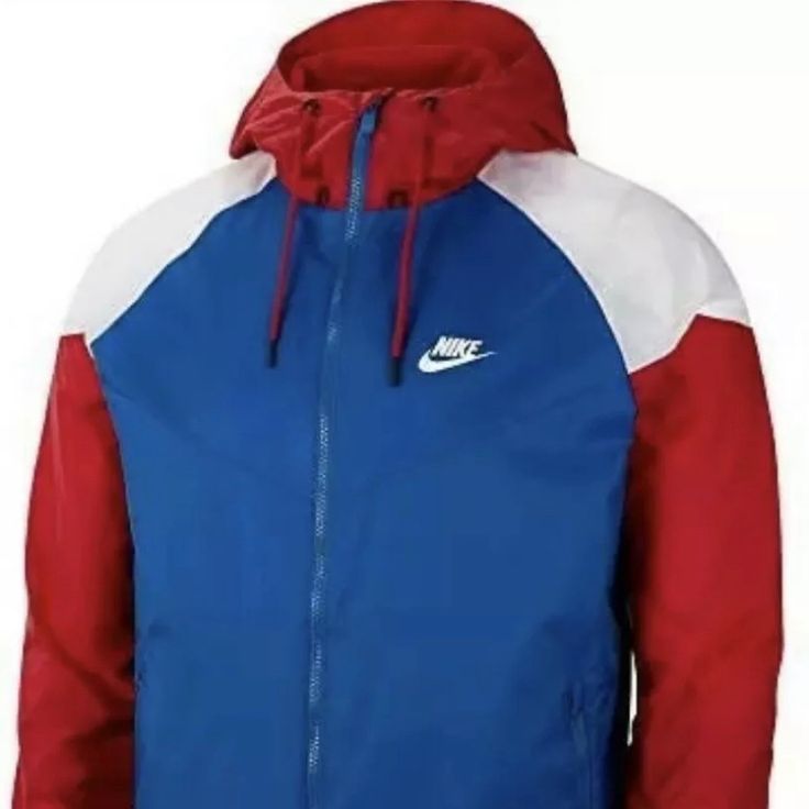 New - Nike Sportswear Windrunner Jacket Royal White Red Blue Ck0163-477 Men’s Xl Hooded Sportswear Windbreaker For Running, Winter Sportswear Windbreaker For Running, Sporty Windbreaker For Running In Winter, Hooded Windbreaker For Running, Blue Sporty Nylon Outerwear, Winter Nylon Track Jacket For Running, Casual Winter Running Track Jacket, Casual Winter Track Jacket For Running, Nike Nylon Windbreaker For Running