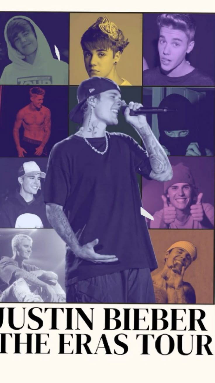 a poster with the words, dustin bieberr at the eras tour