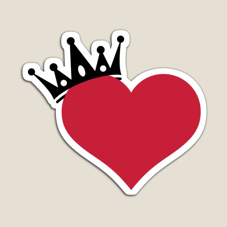 a heart with a crown sticker on it's side, in the shape of a heart