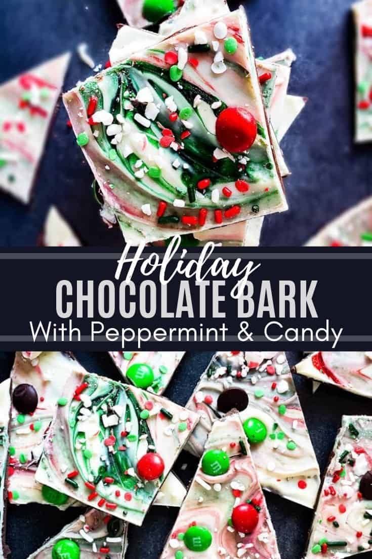 holiday chocolate bark with peppermint and candy