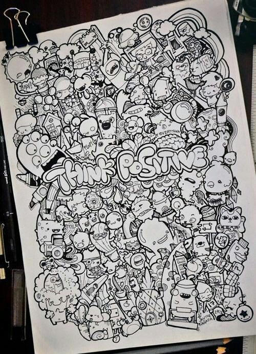 a drawing with lots of cartoon characters on it