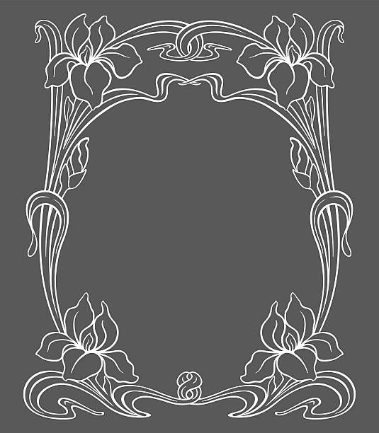 an art nouveau style frame with flowers and leaves on a gray background, suitable for laser cutting