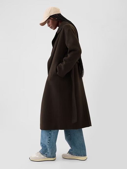 Belted Double-Faced Wool Coat | Gap Long Belted Wool Coat, Brown Wool Coat Outfit, Brown Wool Coat, Formal Coat, Wool Coats, Long Wool Coat, Chunky Knitwear, Formal Shirts For Men, Wool Blend Coat