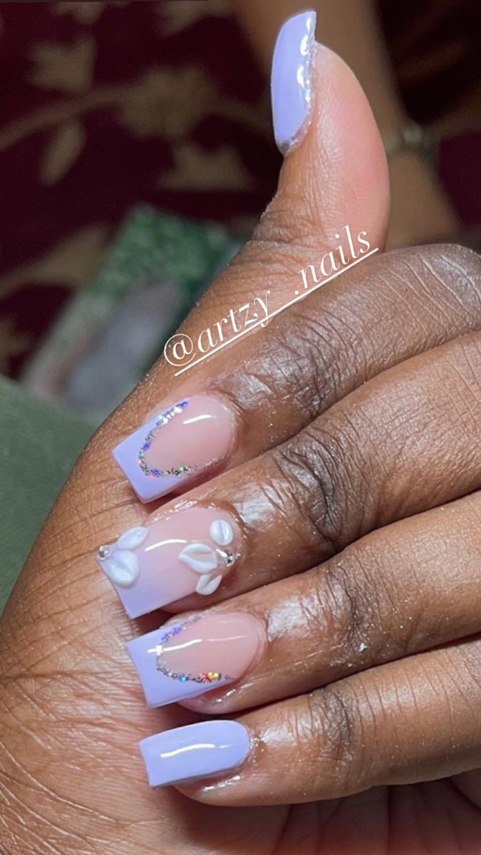 Purple And Silver Nails, Nails Basic, Light Purple Nails, Quinceanera Nails, Purple Glitter Nails, Spring Nails Ideas, Lilac Nails, Purple Acrylic Nails, Purple Nail Designs