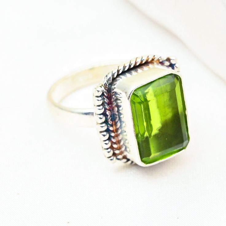 Green Peridot Gemstone Handmade Ring 925 Sterling Silver Ring Square Shape Gemstone Ring Anniversary Gift Ring Gift for Girlfriend Product Details - 👉Gemstone Name: Green Peridot 👉Main Stone Creation: Natural 👉Ring Size ( US ) : Select Above In Variation 👉Gemstone Color: Green 👉Gemstone Shape: Square 👉Setting Material: Premium 925 Sterling Silver Key Features: 👉Artisan Craftsmanship: Each ring is a masterpiece, showcasing intricate detailing and exceptional quality. 👉Versatile Elegance: Boho Minimalist, Nature Ring, August Birthstone, Peridot Ring, Peridot Gemstone, Green Peridot, August Birth Stone, Green Gemstones, Ring Unique