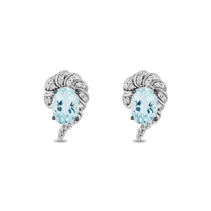 White Gold Earrings With Blue Topaz Birthstone, White Gold Earrings With Blue Topaz And Diamond Accents, Gift Blue Topaz Earrings With Diamond Accents, Blue Topaz Earrings With Diamond Accents For Anniversary, Anniversary Earrings With Diamond Accents And Blue Topaz, Anniversary Blue Topaz Earrings With Diamond Accents, White Gold Earrings With Accent Stones, Silver Blue Topaz Earrings Fine Jewelry, White Gold Sterling Silver Earrings With Accent Stones