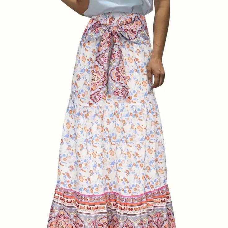 Women's Skirt - Brand New With Tags - Nwt Size M - Medium Maxi - Long - Full Length Floral Print Attached Tie Belt Elastic Waistband Polyester - Lightweight, Silky Approximate Measurements: Waist 25-32" (Depending On Stretch) / Hips 38" / Length 45" Ships Within One Business Day Bundle And Save On Shipping Non-stretch Multicolor Long Skirt, Non-stretch Long Pink Skirt, Non-stretch Multicolor Floral Print Skirt, Bohemian High Waist Floral Print Skirt, Pink Non-stretch Flared Skirt, Non-stretch Maxi Skirt For Vacation, Pink High Waist Non-stretch Skirt, Floral Print Non-stretch High Waist Skirt, High Waist Pink Maxi Skirt For Spring