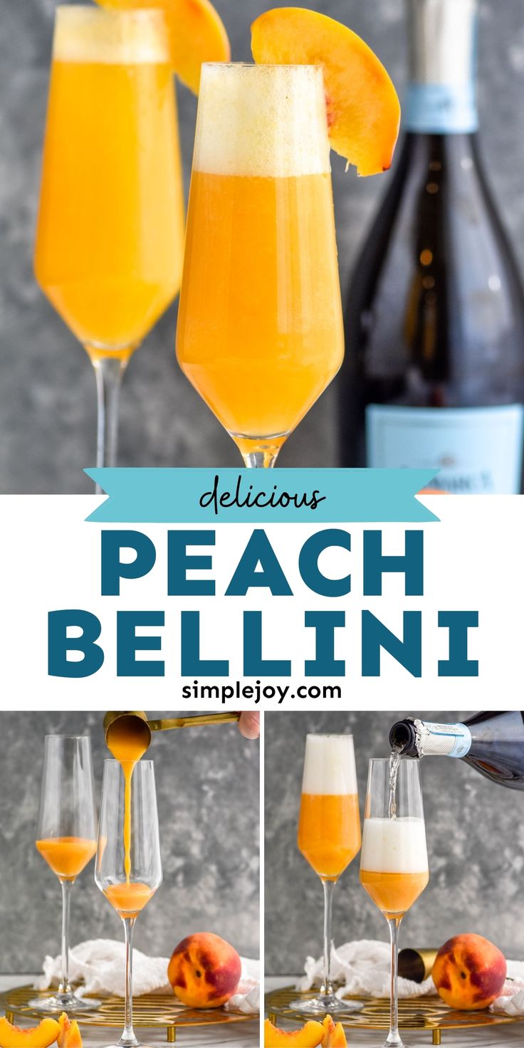 the peach bellini is served in wine glasses