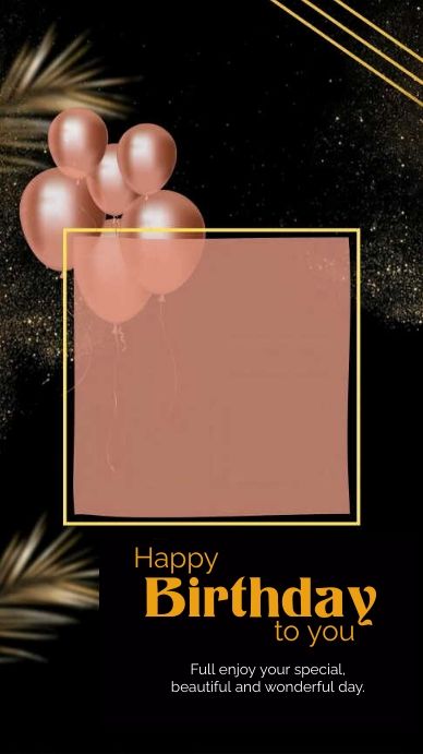 a happy birthday card with balloons in the shape of a rectangle on a black background