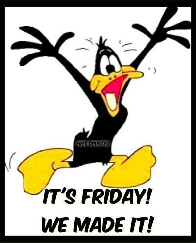 an image of a cartoon character with the words, we made it it's friday