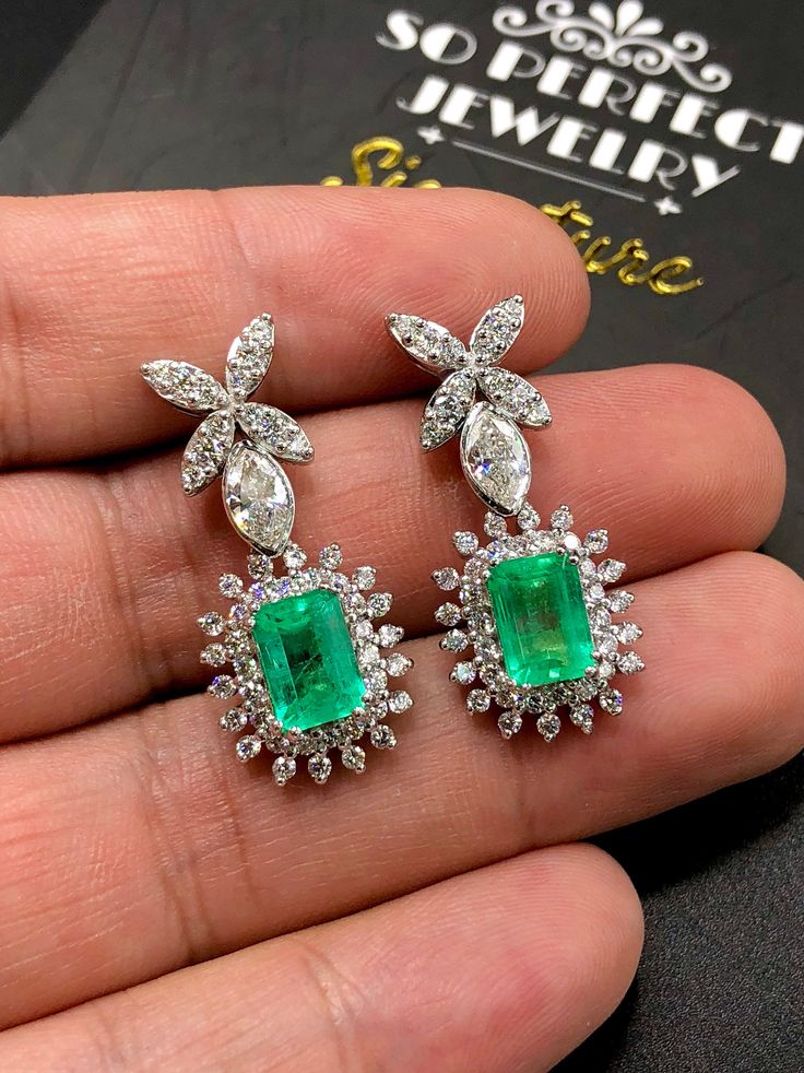 "MADE TO ORDER ONLY!! ENJOY OUR WORRY-FREE SERVICE AND THE DAZZLING, GENUINE JEWELRY WE DESIGN AND HANDCRAFT WITH LOVE❤️ ONE OF A KIND HANDCRAFTED EARRINGS! READY FOR SHIPPING! GIFT WRAP AVAILABLE! FREE UPS EXPRESS! \"You will get the best emeralds from one of the most experienced emeralds wholesalers in the world -- So Perfect Jewelry\" ONE OF A KIND HANDCRAFTED EARRINGS. BEYOND PRECIOUS! STUNNING 6.19TCW, Certified COLOMBIAN Emerald earrings. UNIQUE DESIGN! ONE OF A KIND! TRANSPARENT, SPARKLIN Luxury Gia Certified Dangle Diamond Earrings, Luxury Hand-set Diamond Dangle Earrings, Luxury Emerald Earrings For Wedding, Gia Certified Marquise Fine Jewelry Earrings, Luxury Pear-shaped Emerald Earrings, Luxury Emerald Wedding Earrings, Luxury Emerald Earrings With Prong Setting, Luxury Platinum Gemstone Earrings, Luxury Emerald Diamond Earrings For Wedding