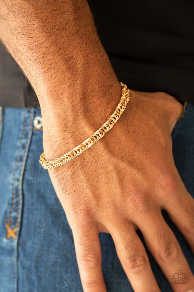 Brushed in a high-sheen finish, an ornate gold chain links around the wrist for a bold look. Features an adjustable clasp closure. Sold as one individual bracelet. Get The Complete Look!Necklace: "Go Down Fighting - Gold" (Sold Separately) Gold Mens Bracelet, Mens Accessories Necklace, Mens Gold Jewelry, Turquoise Bead Bracelet, Mens Gold Bracelets, Gold Chains For Men, Gold Bracelets, Chain Links, Sell Gold