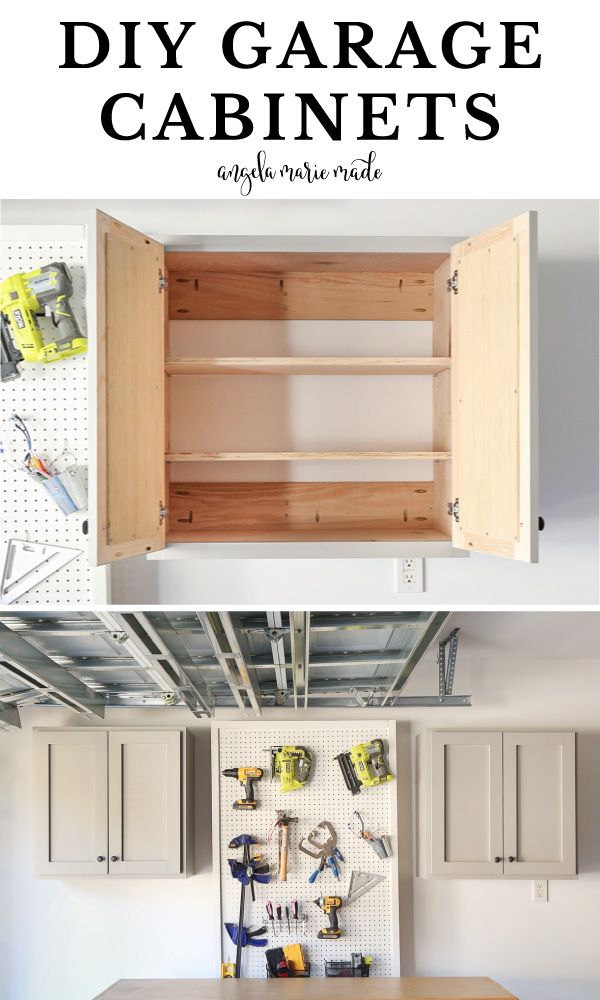 the diy garage cabinets are organized and ready to be used