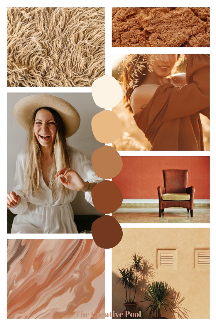 a collage of photos with different colors and textures, including a woman in a hat