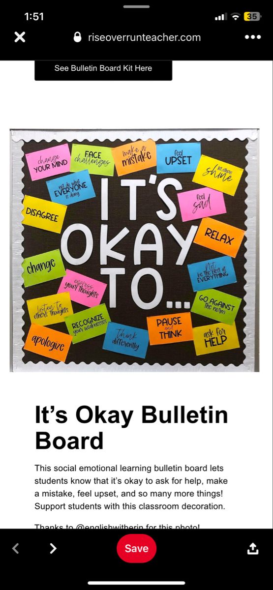 a bulletin board with post it notes on it and the words it's okay bulletin board