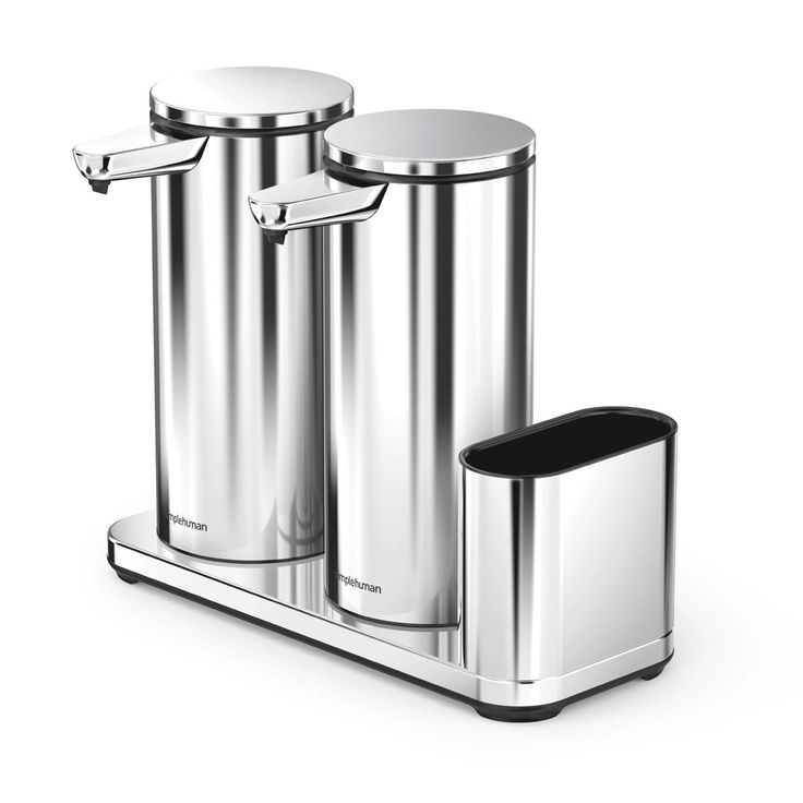 two stainless steel trash cans on a white background