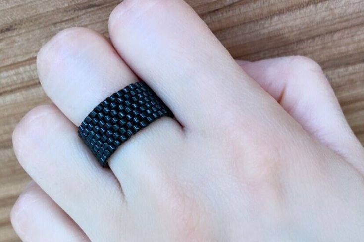 Handmade Ring, Black Seed Beads MATERIAL: Top quality seed beads, Miyuki Delica 11/0. Black Rings With Round Beads As Gifts, Black Beaded Rings For Gift, Black Seed, Ring Black, Black Rings, Rings Statement, Handmade Ring, Seed Beads, Statement Rings