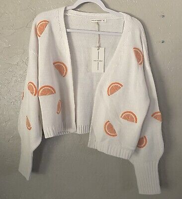 Moon & Madison Orange Knit Patches Embroidered Sweater Cardigan Fruit Print  | eBay Casual Embroidered Knit Cardigan, Casual Embroidered Knit Outerwear, Embroidered Knit V-neck Cardigan, Embroidered V-neck Knit Cardigan, Casual Orange Cotton Cardigan, White Crew Neck Cotton Cardigan, White Embroidered Knit Cardigan, White Cotton Crew Neck Cardigan, Casual Embroidered Cotton Cardigan