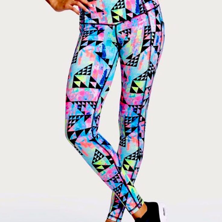 Size Xs- New With Tag. Victoria’s Secret Neon Print Knockout Tights" - Workout Athletic Leggings. Multicolored With Bright Geometric Shapes. So So Cute!! Flat Waist Width Approx: 13.5” Approx. Inseam: 9” Approx: Rise: 24.5” Trendy High Waist Sports Tights, Trendy Tight Sports Pants, Trendy Compression Bottoms For Workout, Trendy Fitted Sports Pants, Trendy Tight Sports Bottoms, Victoria's Secret Fitted Athleisure Activewear, Victoria's Secret Casual Stretch Activewear, Trendy Sports Tights, Fitted Multicolor Tights