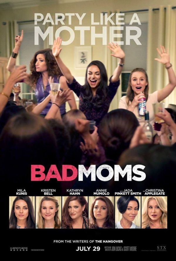 the poster for bad moms night out, featuring two women with their hands in the air