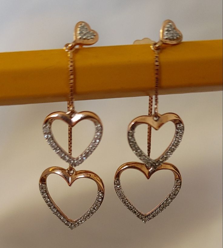 10 kit rose gold double dangle diamond heart earrings Rose Gold Diamond Heart Cut Earrings, Rose Gold Heart Cut Diamond Earrings, Fine Jewelry Dangle Earrings With Heart Charm, Fine Jewelry Dangle Heart Charm, Fine Jewelry With Heart Charm Dangle, Elegant Dangle Jewelry For Valentine's Day, Elegant Valentine's Day Dangle Jewelry, Heart Charm Dangle Jewelry For Anniversary, Anniversary Heart Charm Dangle Jewelry