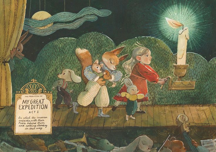 an image of children's book illustration about mice and their creation in the night