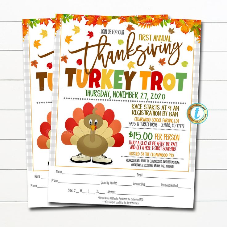 two thanksgiving party flyers with a turkey on them