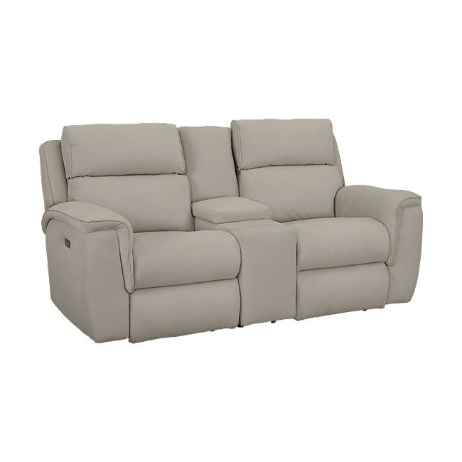 the reclining sofa with two seats and one arm rests on an empty white background