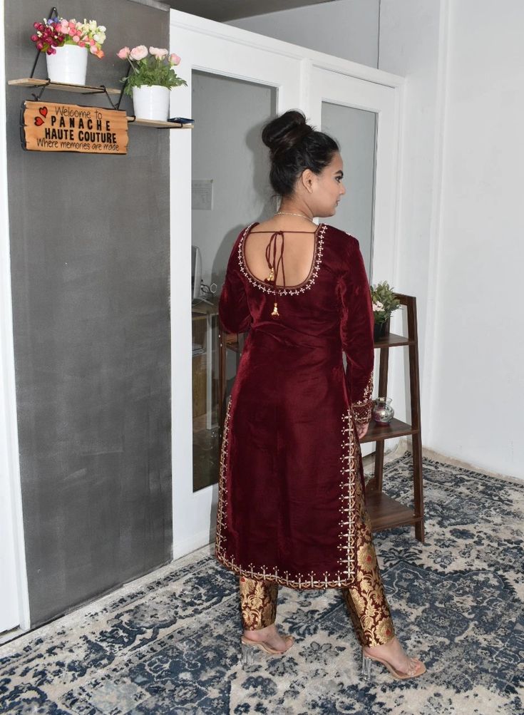 Mesmerizing hand-embroidered Party-wear maroon-colored straight kurta – Panache Haute Couture Semi-stitched Burgundy Sets For Festive Occasions, Burgundy Semi-stitched Sets For Festive Occasion, Festive Semi-stitched Burgundy Set, Burgundy Anarkali Sets With Resham Embroidery, Burgundy Sets With Zari Work For Eid, Burgundy Zari Work Sets For Diwali, Festive Burgundy Dupatta With Resham Embroidery, Traditional Long Sleeve Burgundy Sets, Festive Burgundy Set With Dupatta